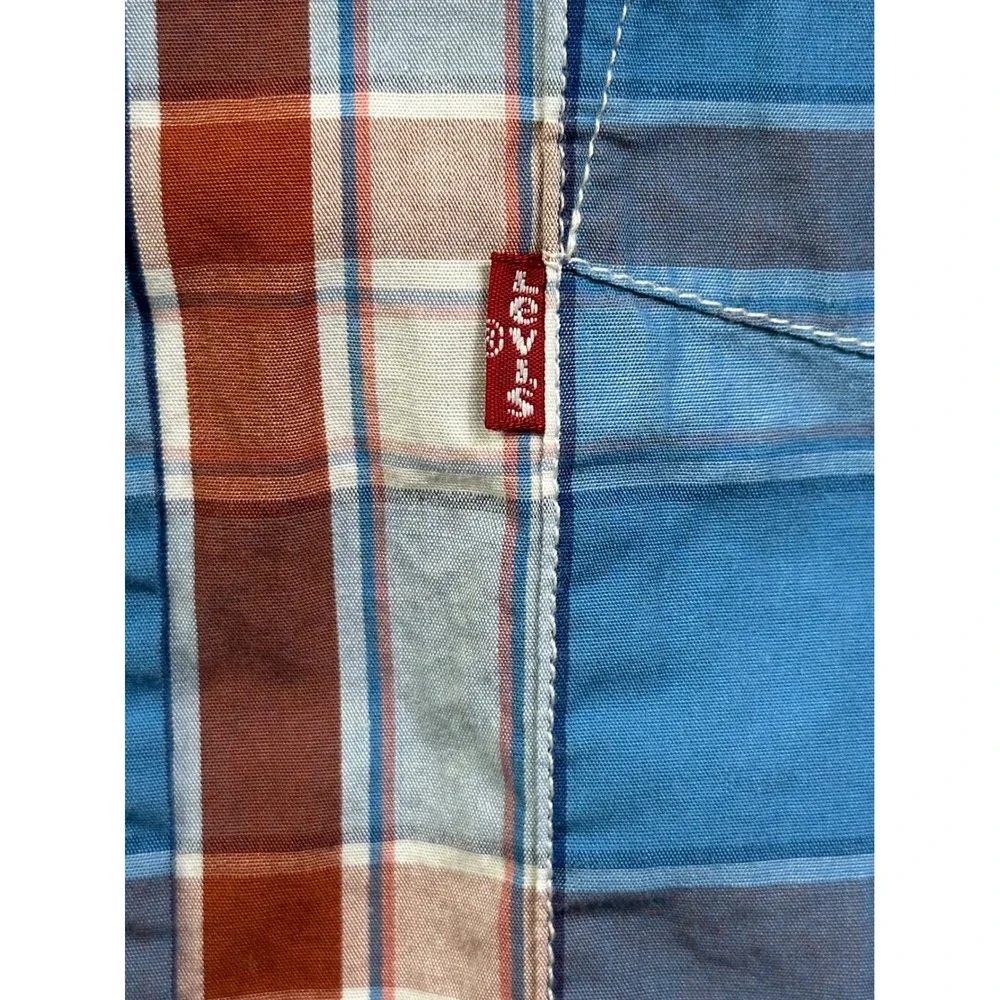 Levis Men's Long Sleeve Plaid Button Down Shirt Blue Orange Standard Fit Large